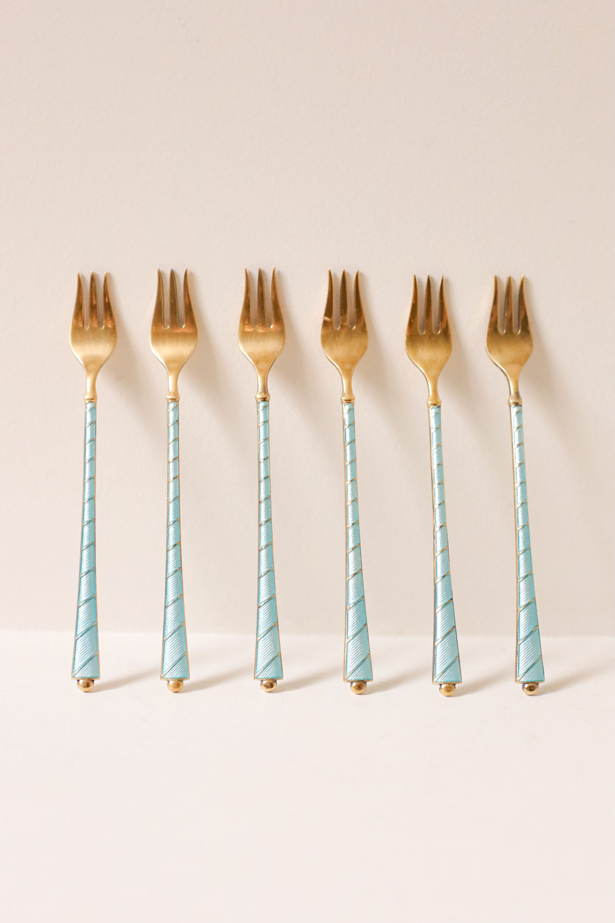 Фруктовые вилки в футляре, Egon Lauridsen, серебро, эмаль, 1936-1966 гг.