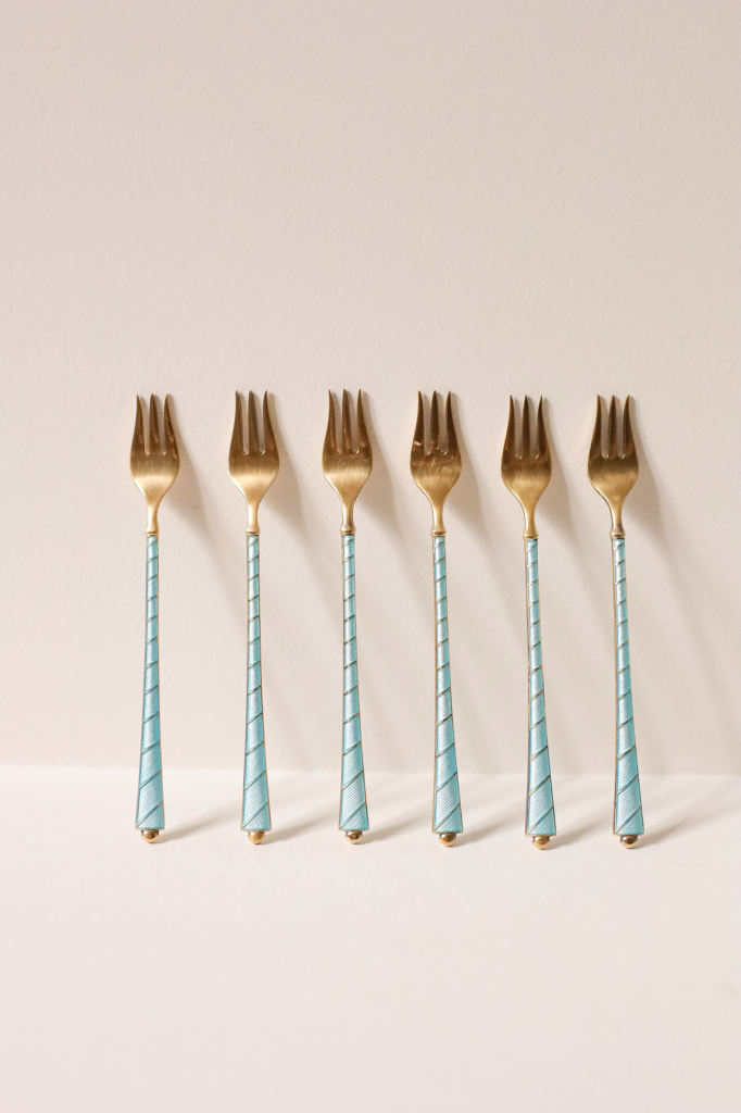 Фруктовые вилки в футляре, Egon Lauridsen, серебро, эмаль, 1936-1966 гг.