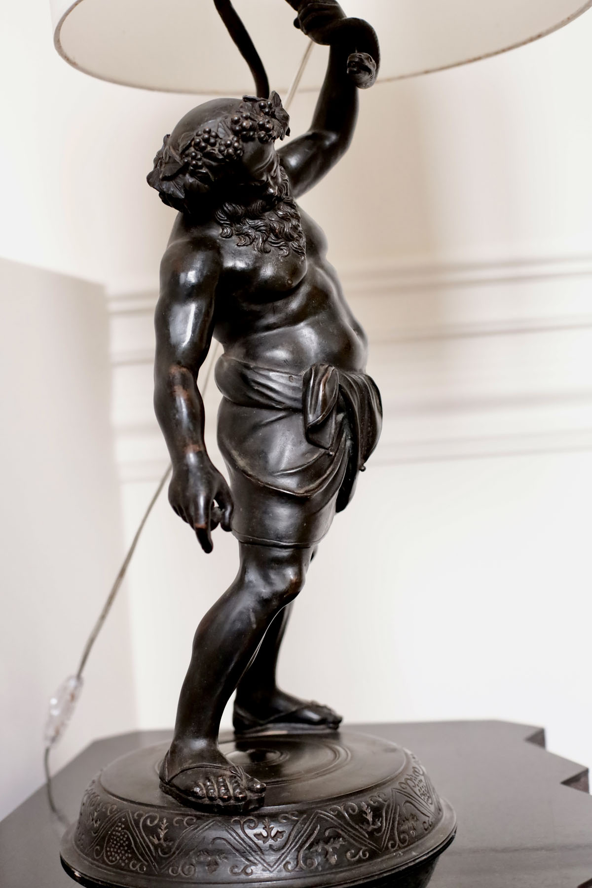 Антикварная скульптура (лампа) "Силен", Италия, конец XIX века (h 75см)
