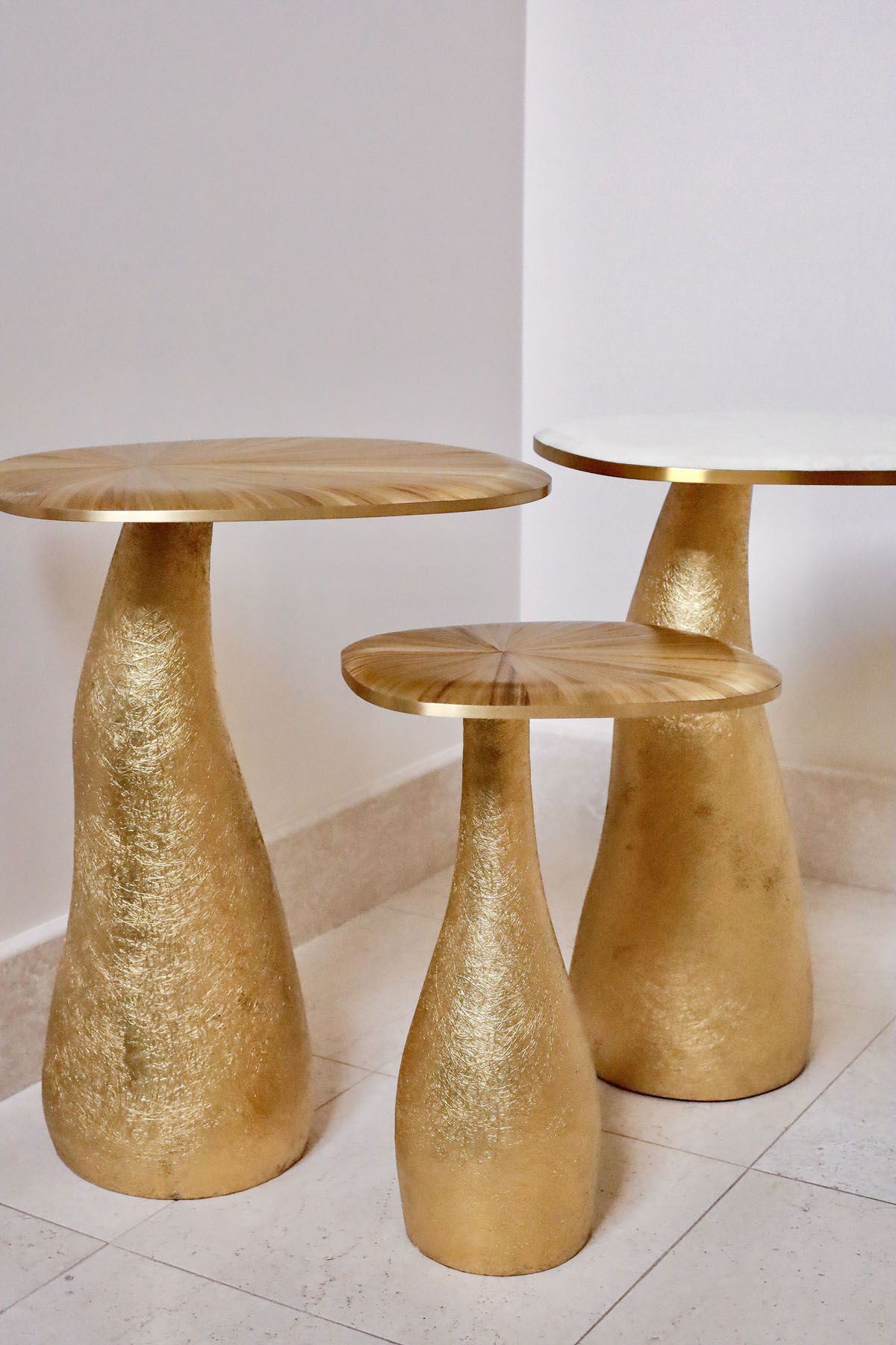 Приставной столик L, мозаика, латунь, стекловолокно, Ginger Brown