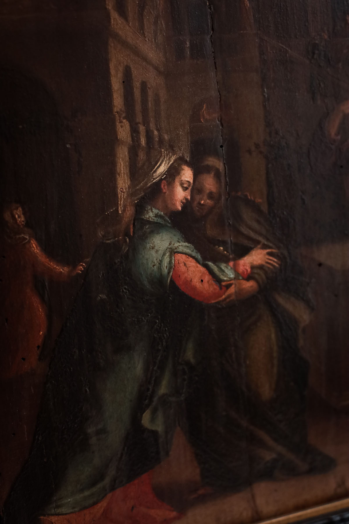 Картина "Встреча Богородицы и Елизаветы", подпись Carlo Chignani, масло, дерево, Италия, 17 век