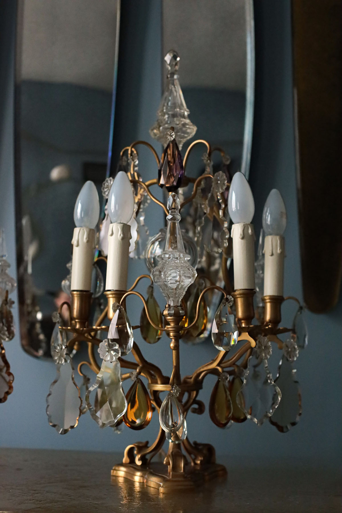 Жирандоли антикварные, цветной хрусталь, бронза, Франция, ок.1920 гг.