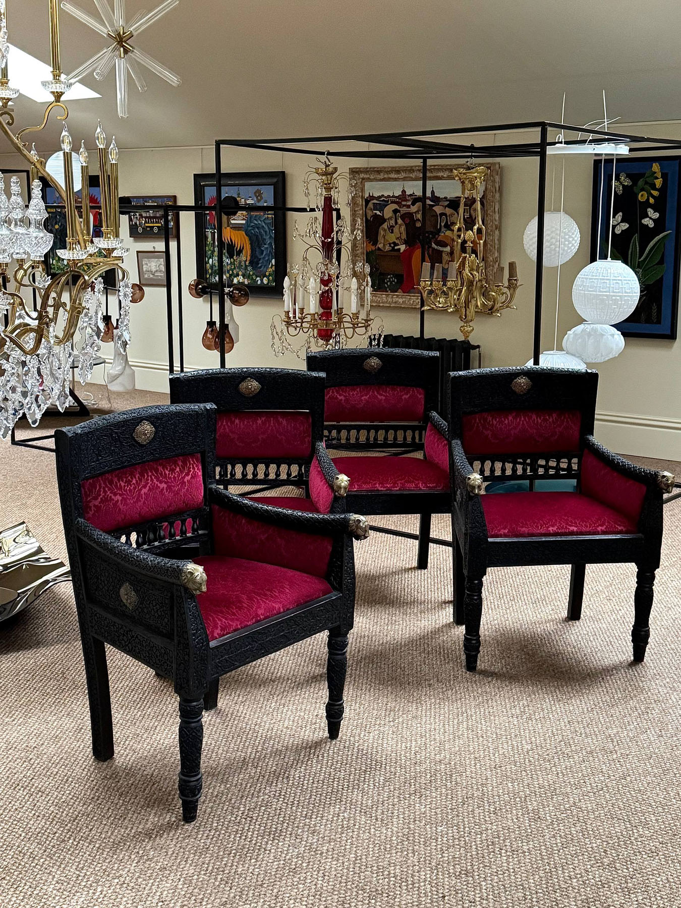 Кресла винтажные, дерево, латунь, Индия