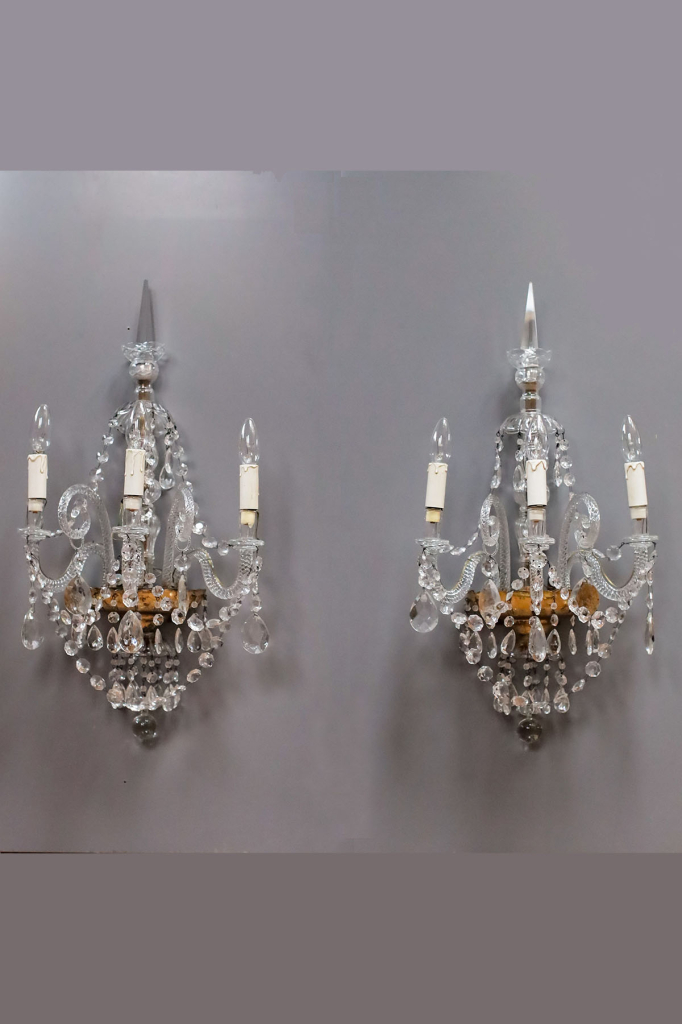 Бра антикварные, хрусталь, латунь, Франция, начало XX века