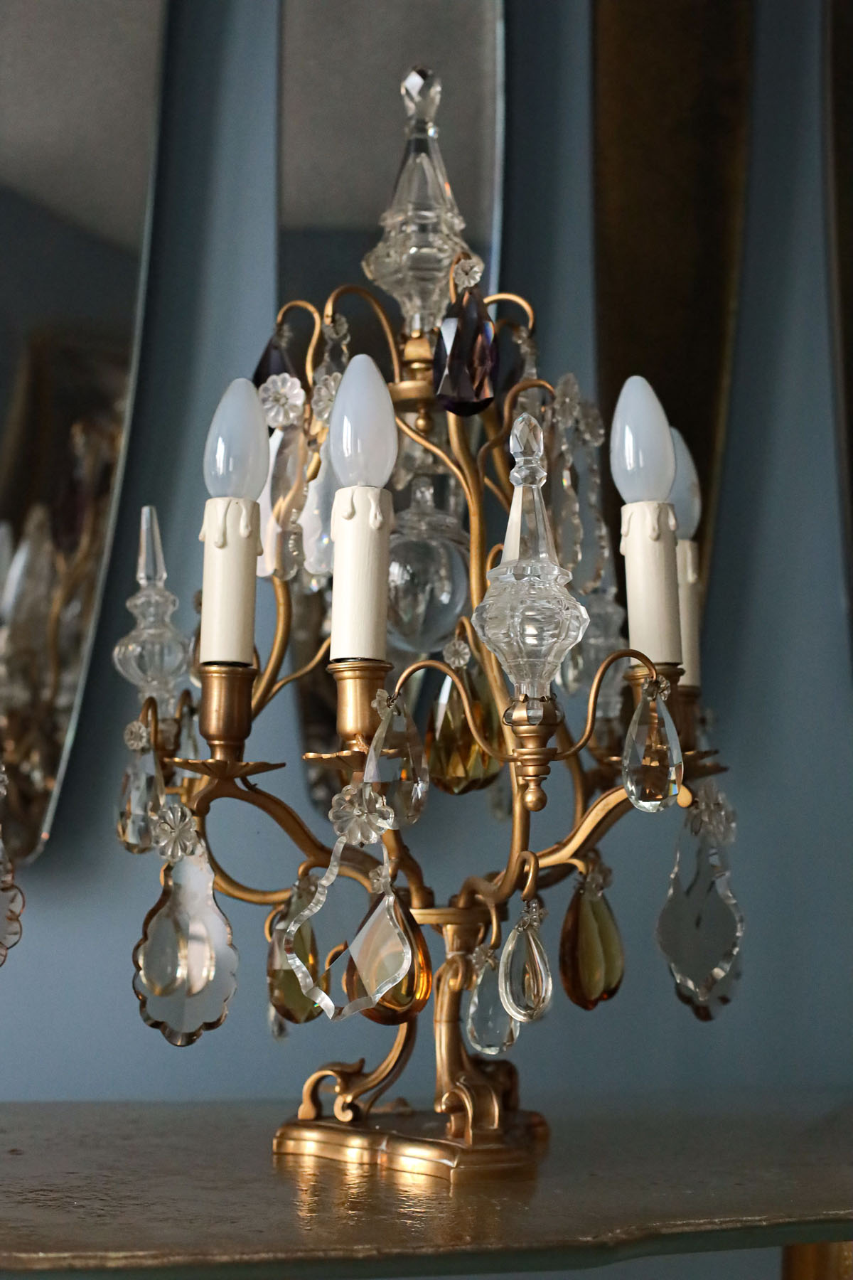 Жирандоли антикварные, цветной хрусталь, бронза, Франция, ок.1920 гг.