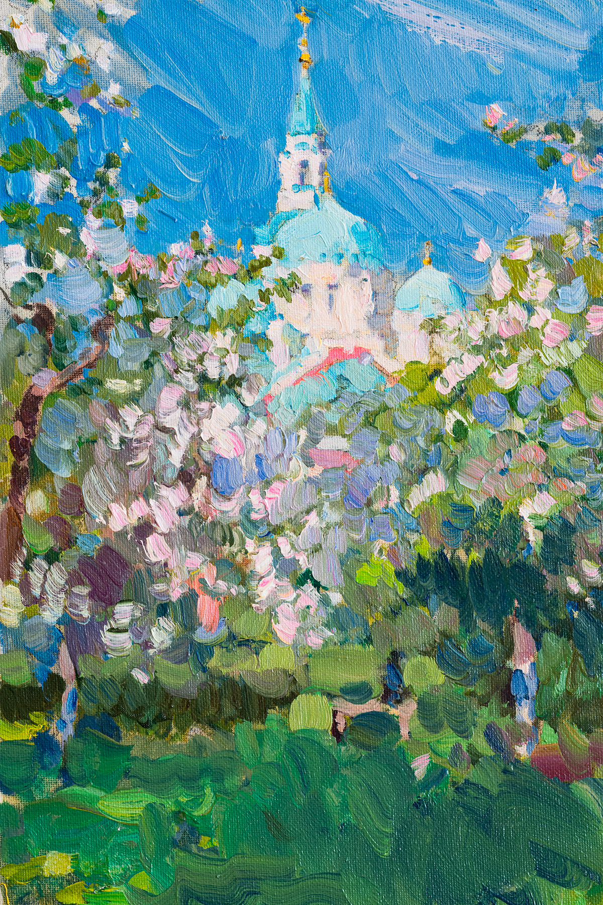 Этюд "Цветущий яблоневый сад. Валаам", художник Юрий Кротов, 2014 год