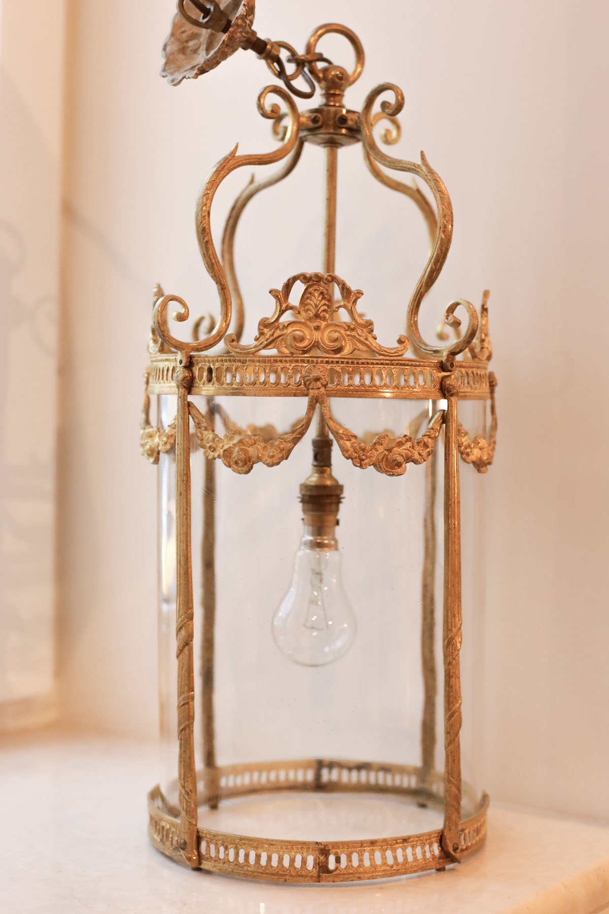 Антикварный фонарь, стекло, латунь, Франция начало XX века