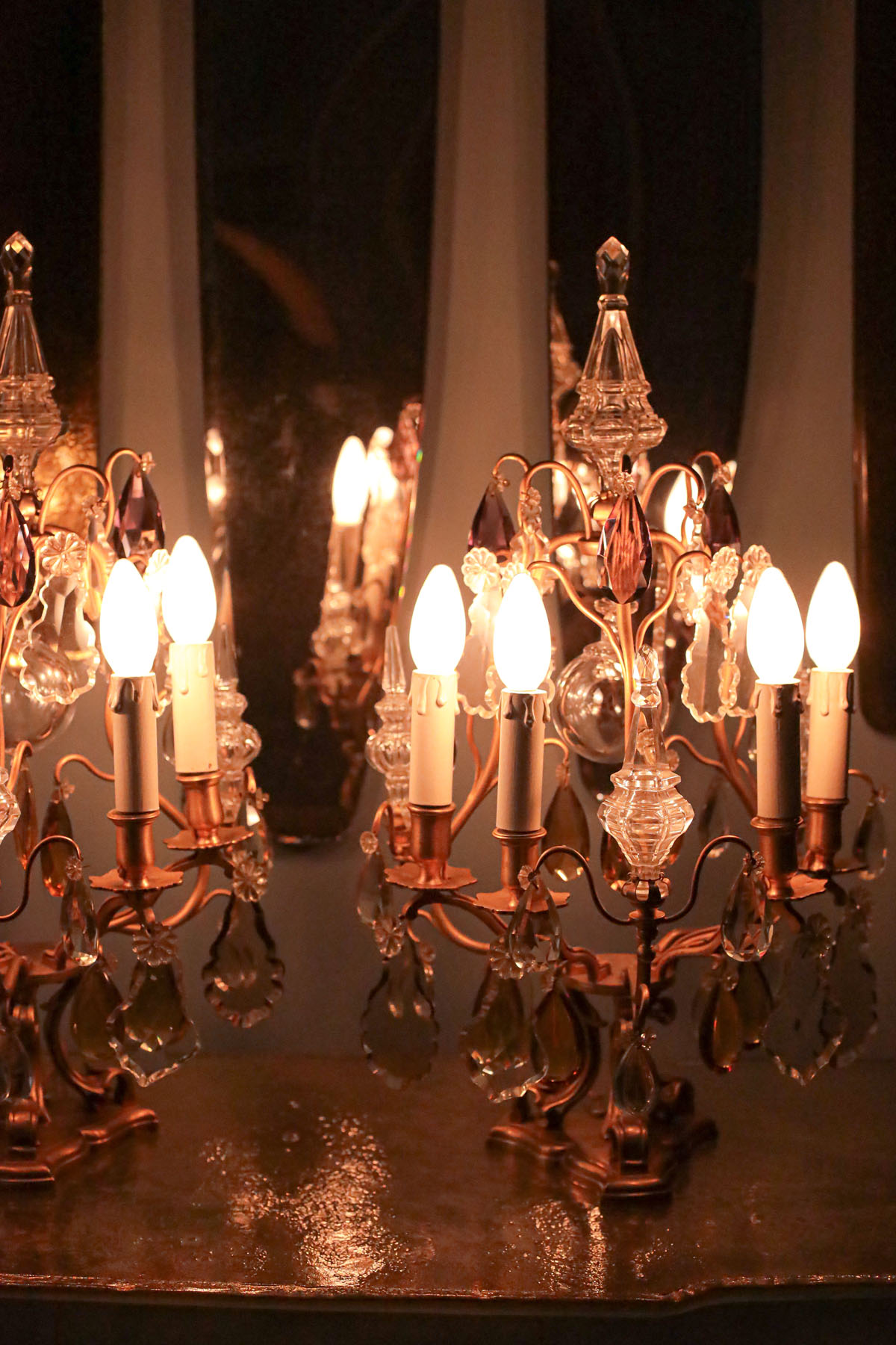 Жирандоли антикварные, цветной хрусталь, бронза, Франция, ок.1920 гг.