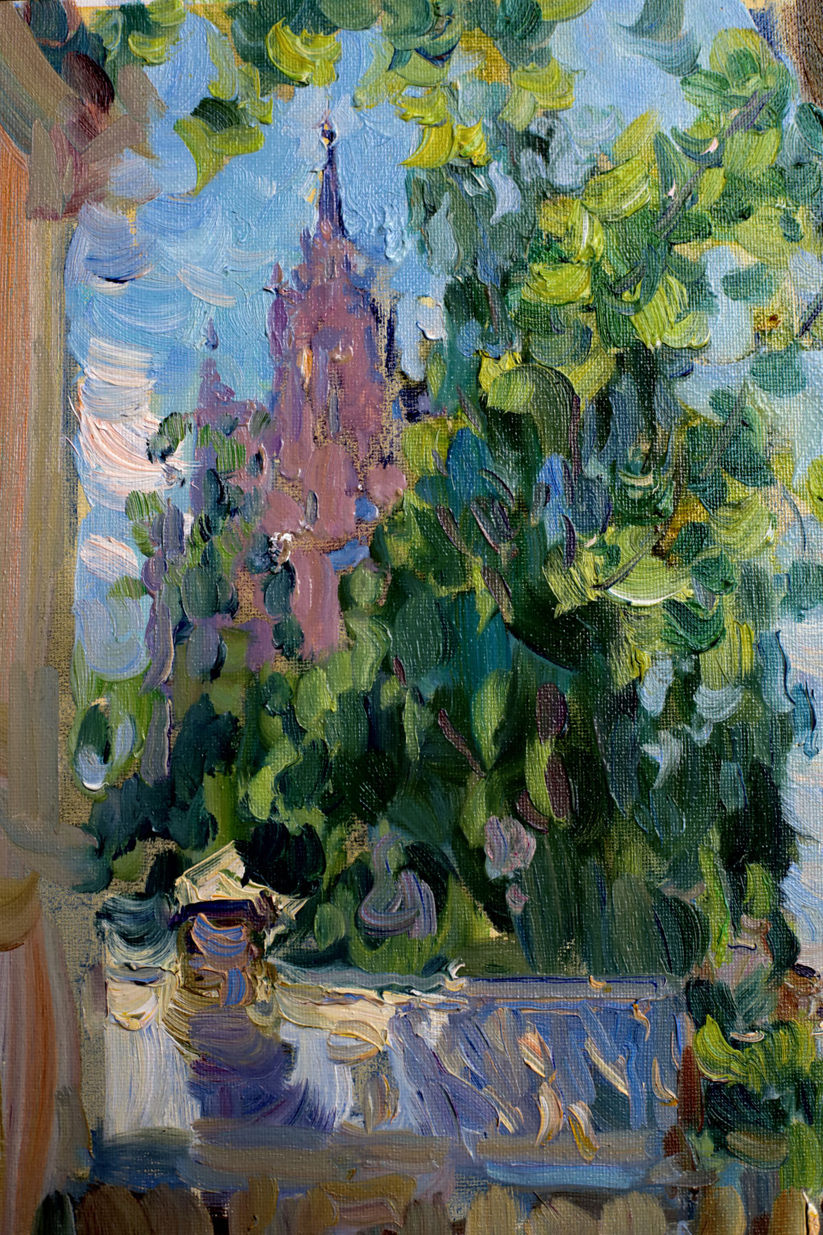 Картина «Арбатский дворик, высотка», художник Юрий Кротов, 2026 год.