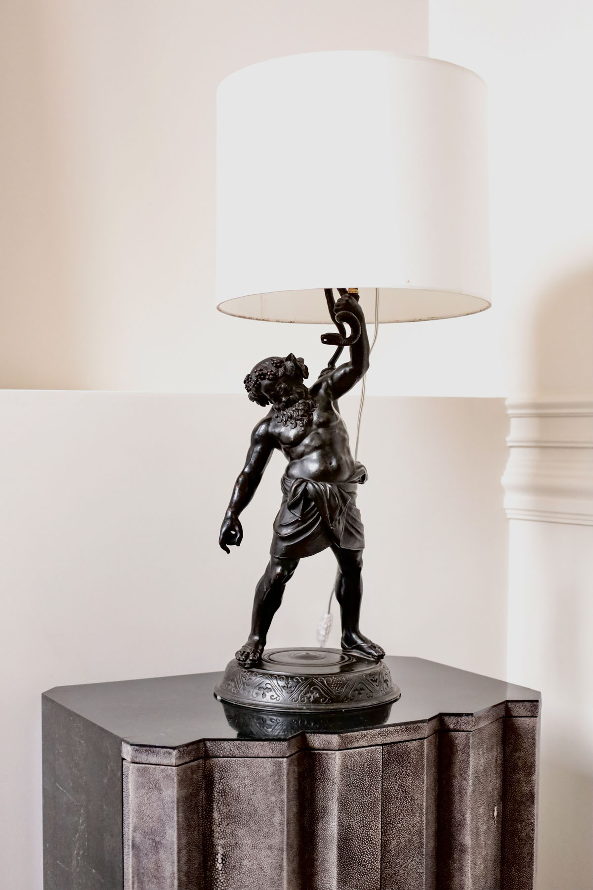 Антикварная скульптура (лампа) "Силен", Италия, конец XIX века (h 75см)