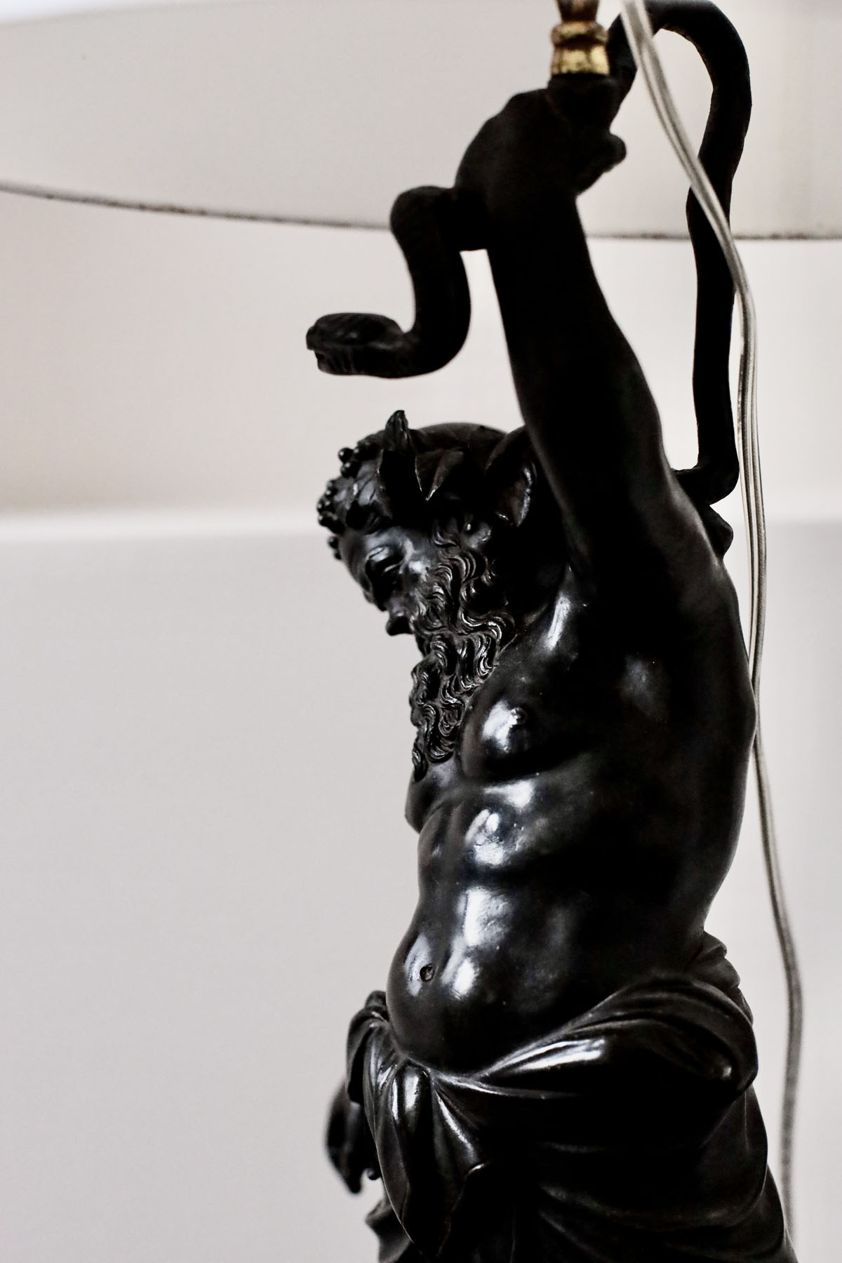 Антикварная скульптура (лампа) "Силен", Италия, конец XIX века (h 75см)