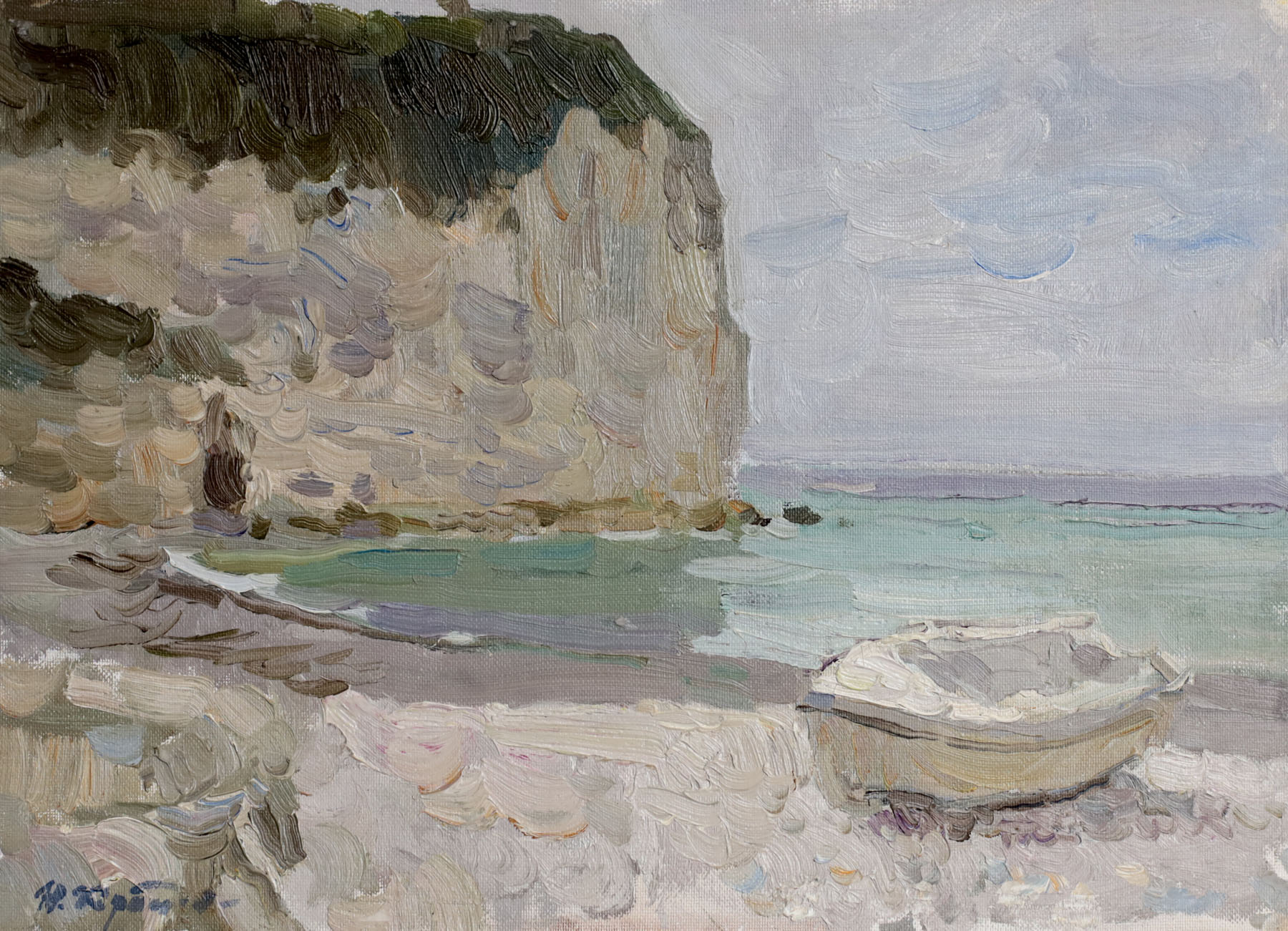 Этюд «Белая лодка. Ипорт, Франция», художник Юрий Кротов, 2012 год.