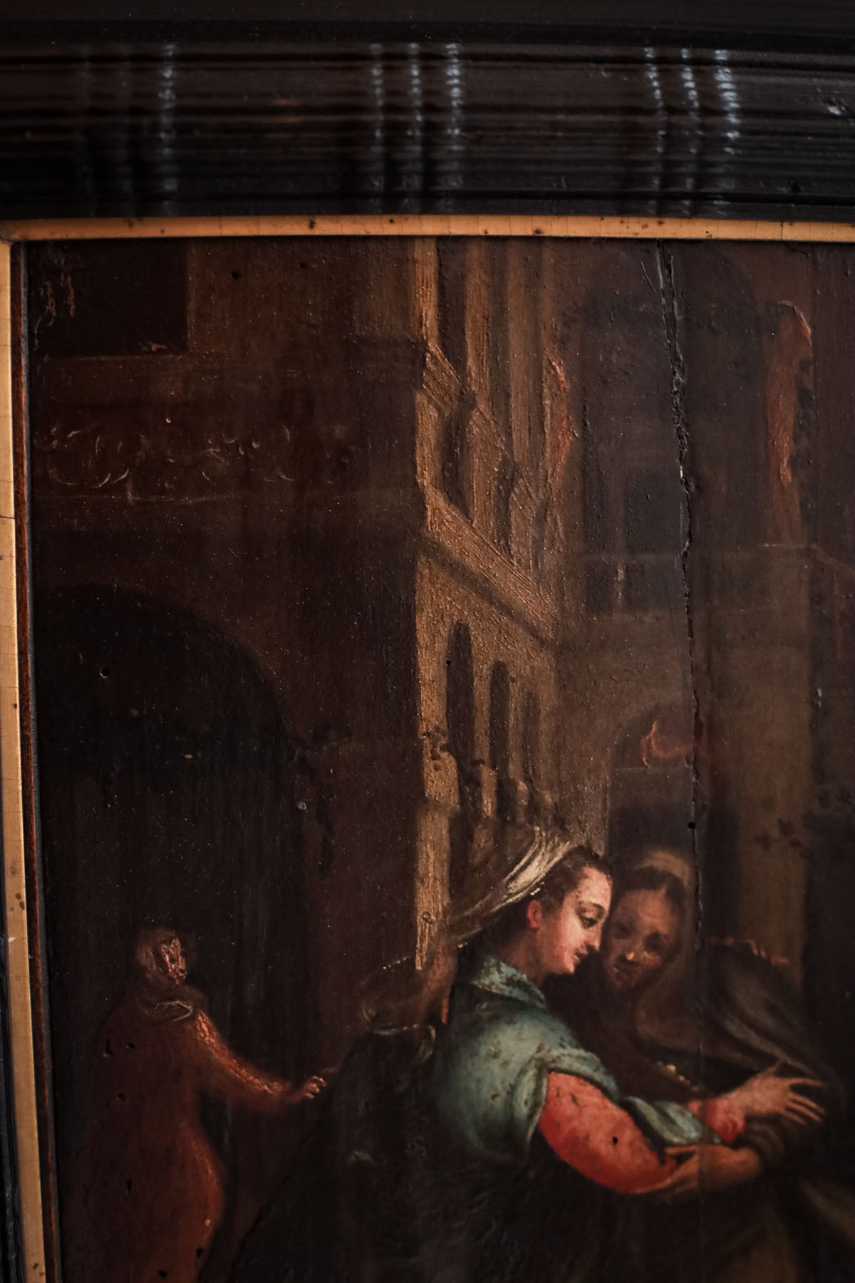 Картина "Встреча Богородицы и Елизаветы", подпись Carlo Chignani, масло, дерево, Италия, 17 век