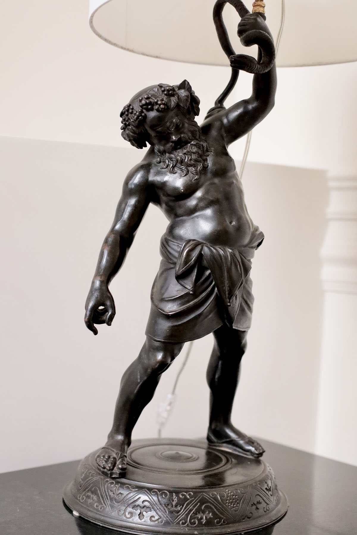 Антикварная скульптура (лампа) "Силен", Италия, конец XIX века (h 75см)