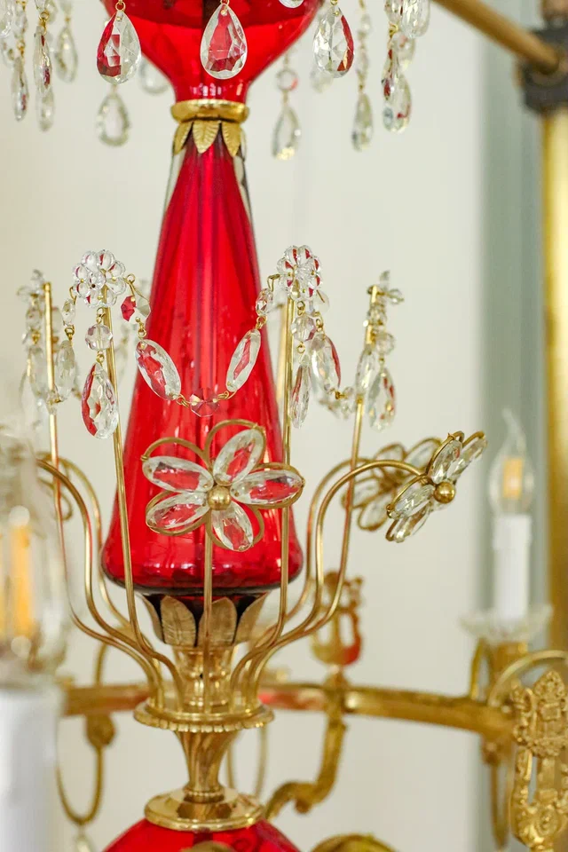 Люстра «екатерининская». Латунь, рубиновое стекло, хрусталь, Производство "Частная Резиденция"