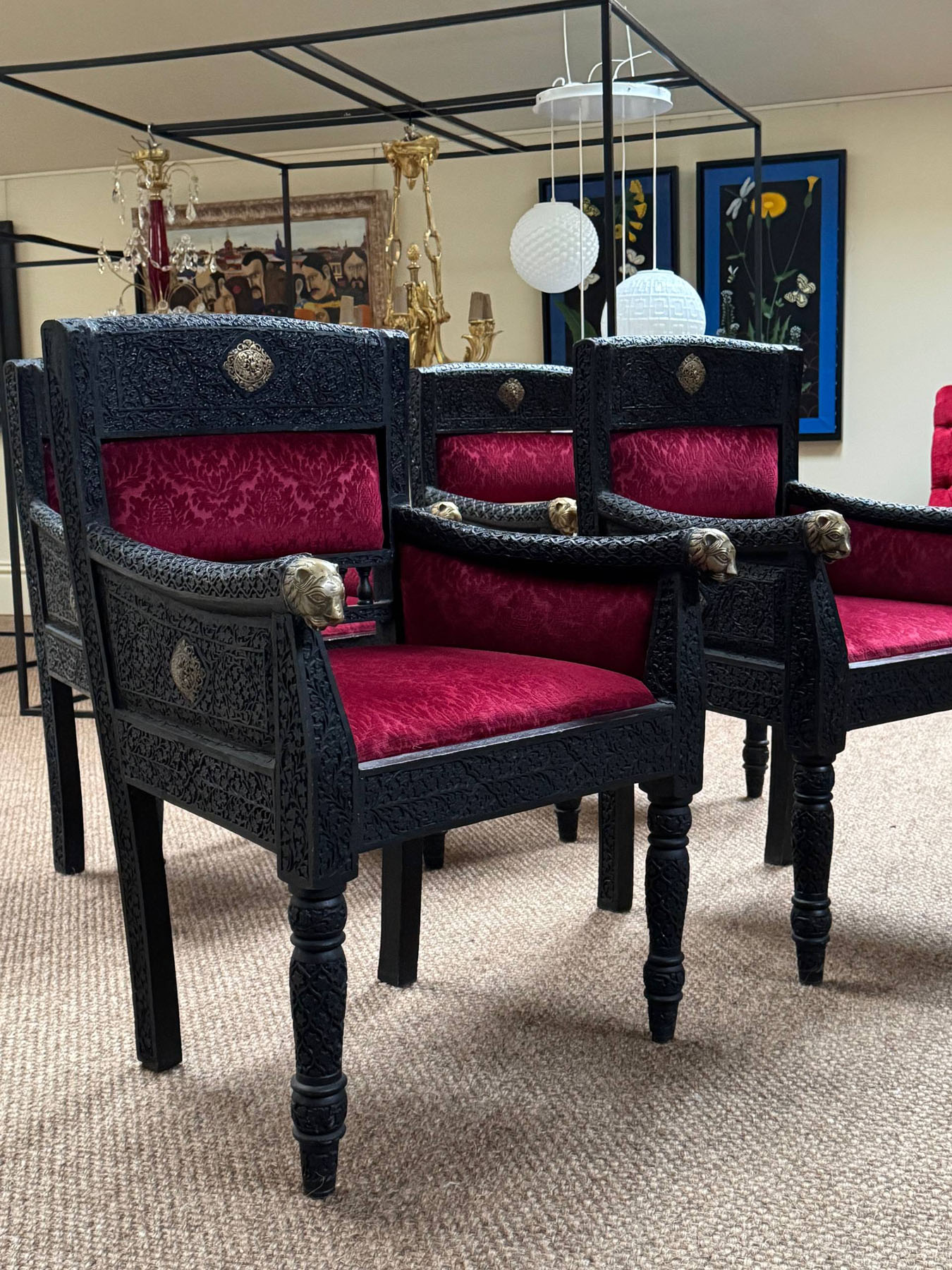 Кресла винтажные, дерево, латунь, Индия