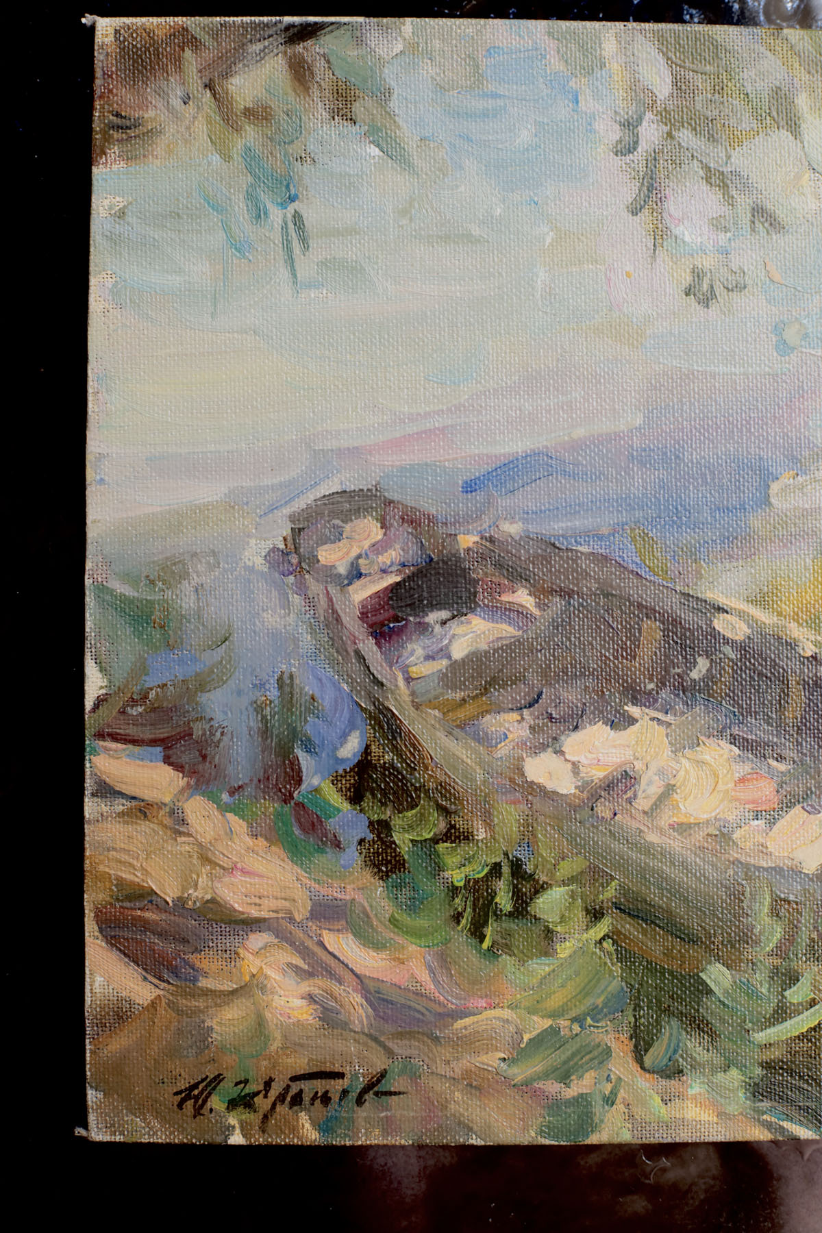 Этюд «Лодка у воды», художник Юрий Кротов, 1995 год.