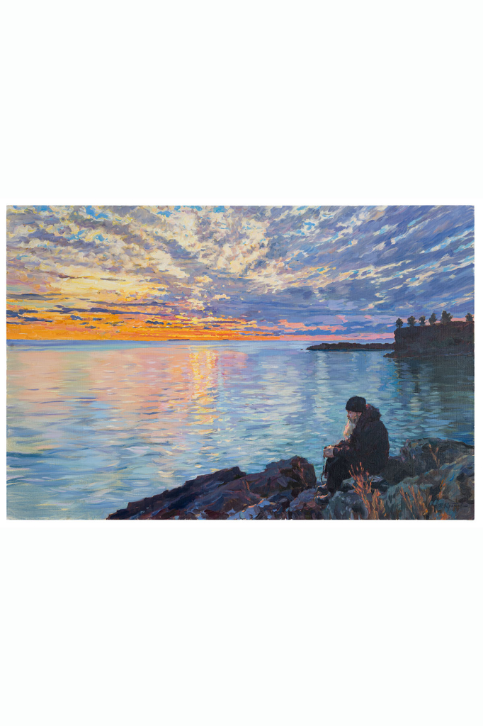 Картина «Монах и небо. Закат в Никоновской бухте», художник Юрий Кротов, 2014 год