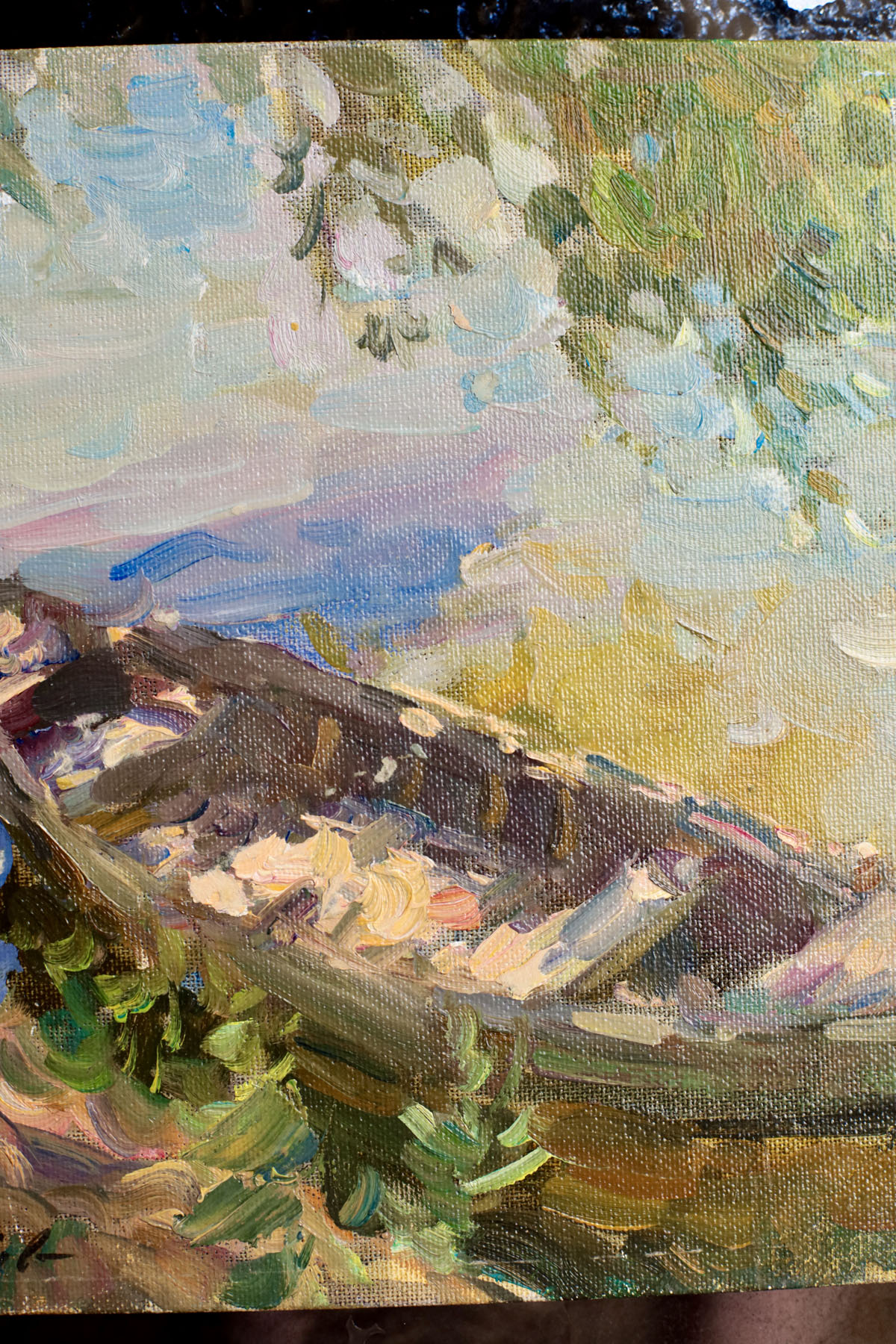 Этюд «Лодка у воды», художник Юрий Кротов, 1995 год.