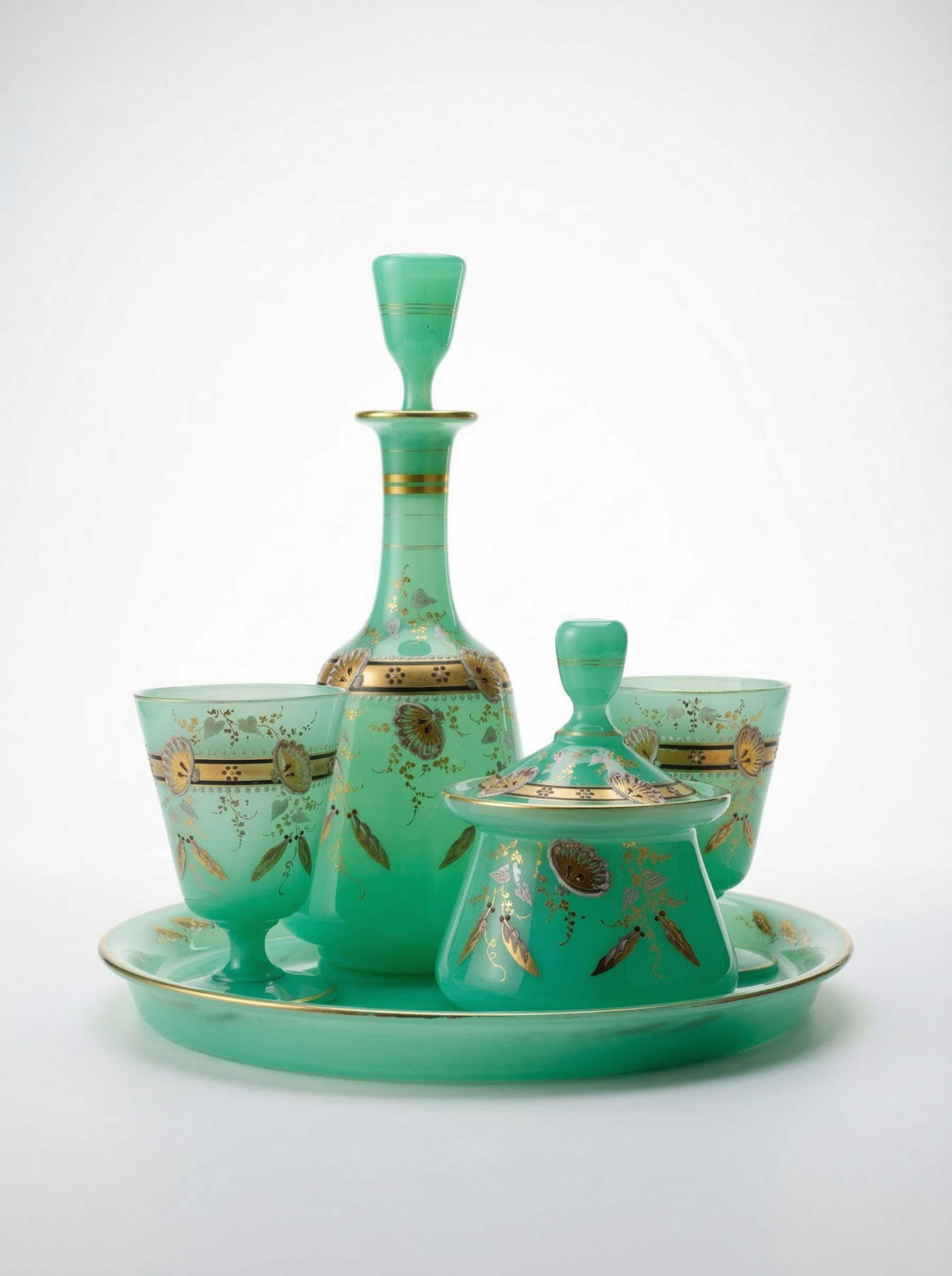 Сервиз "Тет-а-тет", выдувное опаловое стекло, Богемия, XIX век