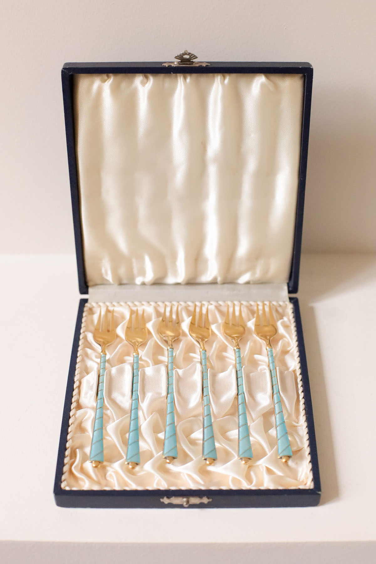 Фруктовые вилки в футляре, Egon Lauridsen, серебро, эмаль, 1936-1966 гг.