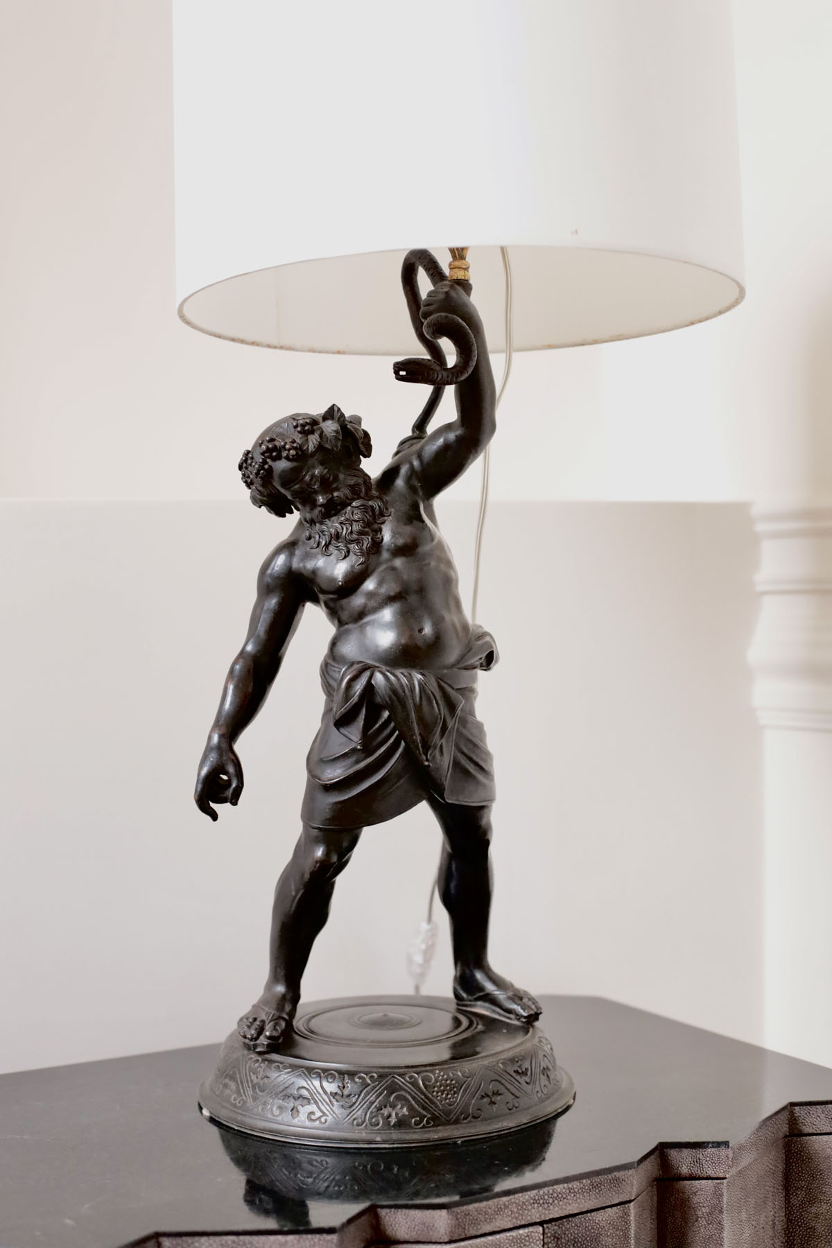 Антикварная скульптура (лампа) "Силен", Италия, конец XIX века (h 75см)