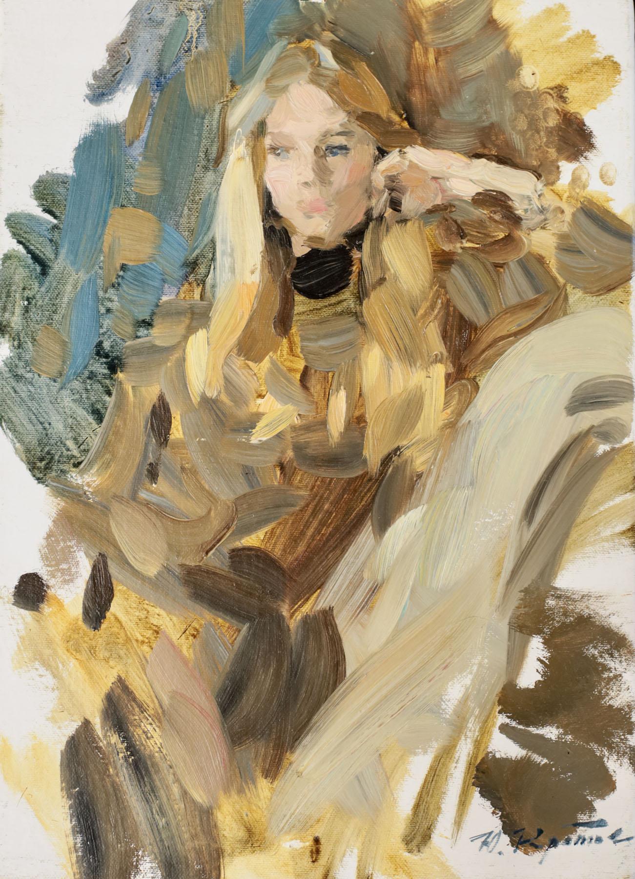 Этюд «Женский портрет», художник Юрий Кротов, 2018 год.