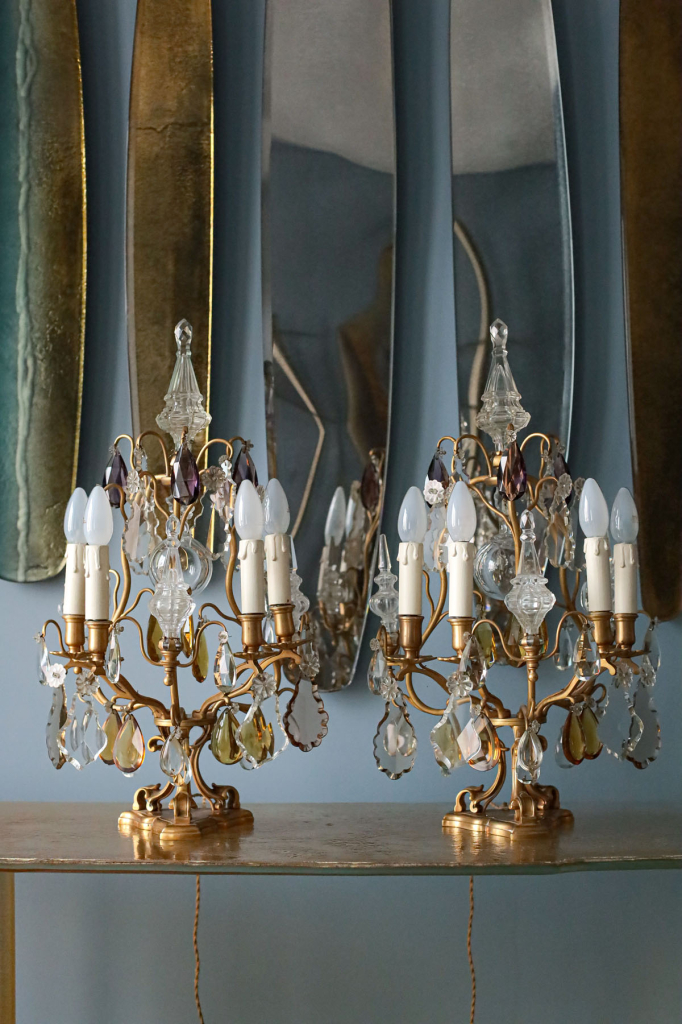 Жирандоли антикварные, цветной хрусталь, бронза, Франция, ок.1920 гг.