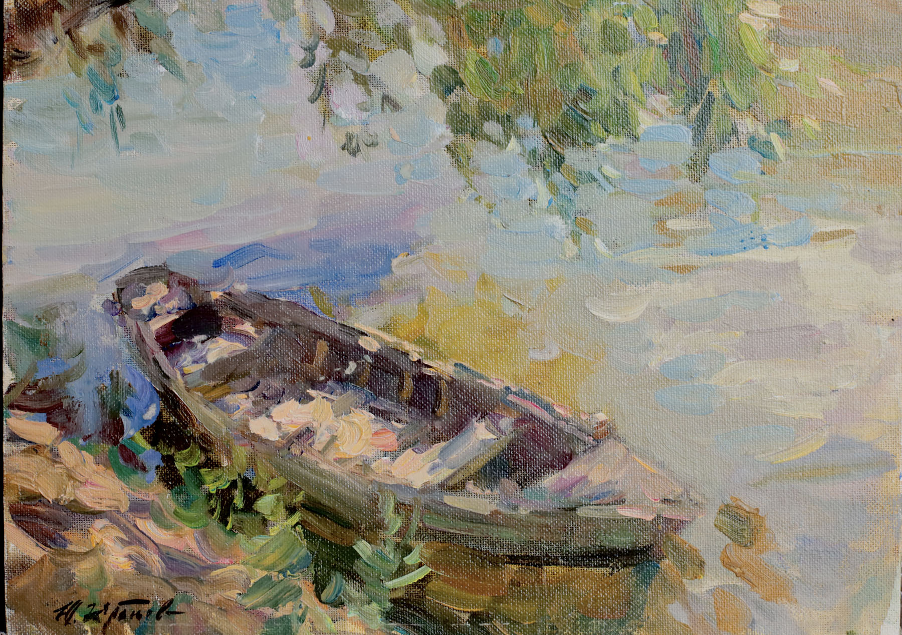Этюд «Лодка у воды», художник Юрий Кротов, 1995 год.
