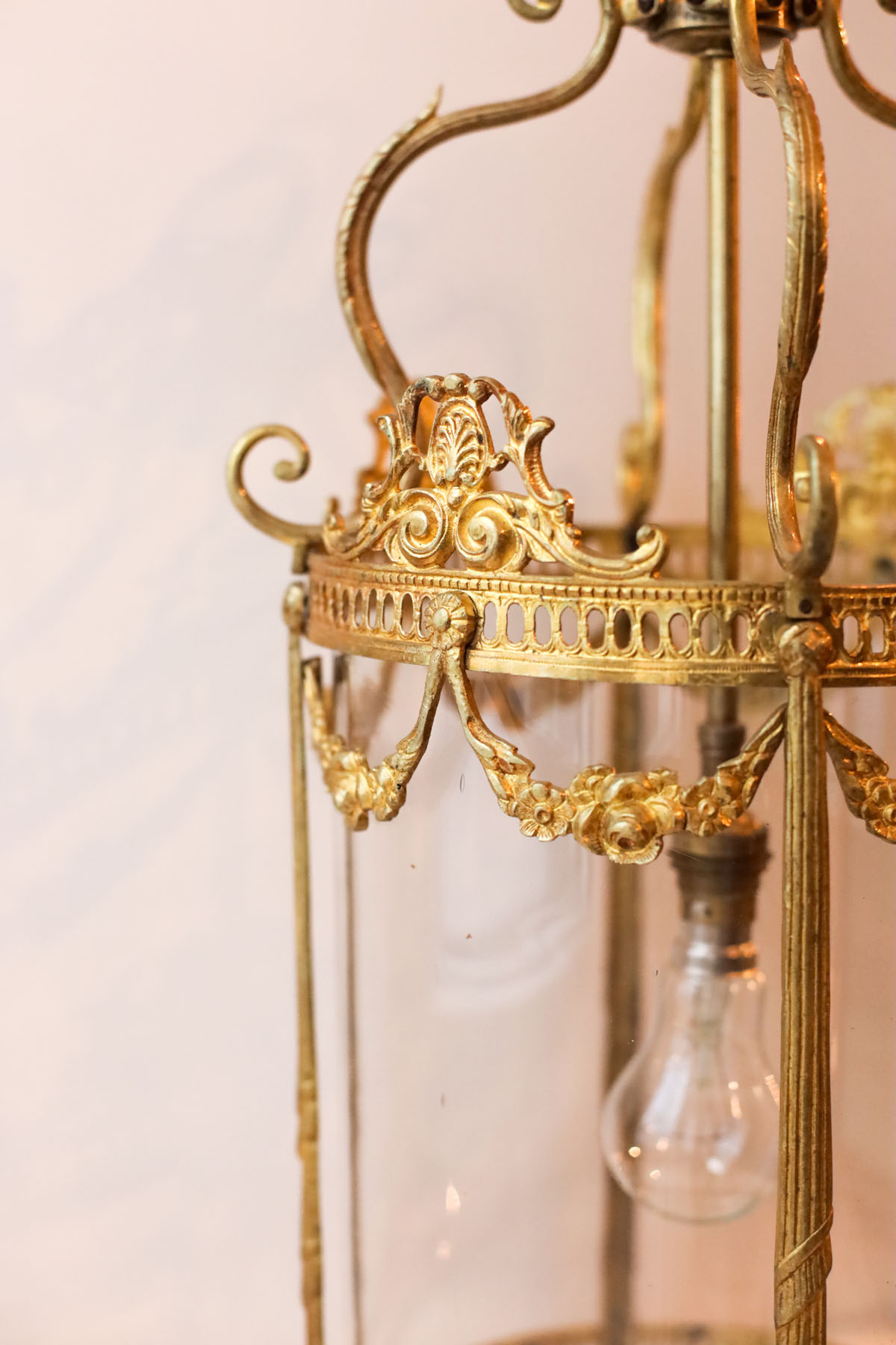 Антикварный фонарь, стекло, латунь, Франция начало XX века