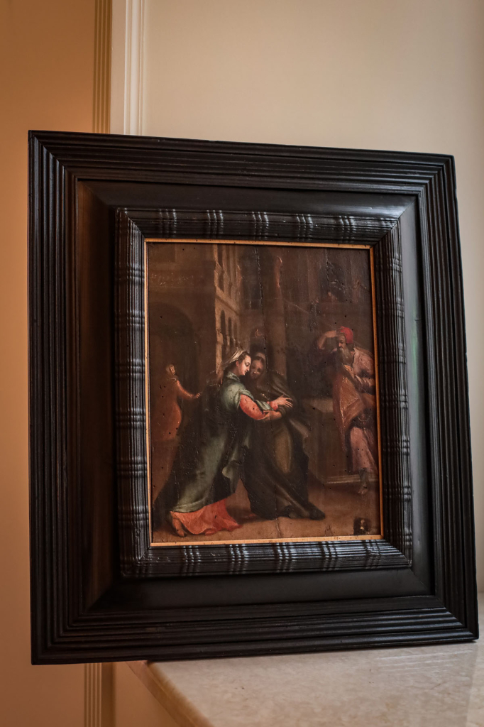 Картина "Встреча Богородицы и Елизаветы", подпись Carlo Chignani, масло, дерево, Италия, 17 век