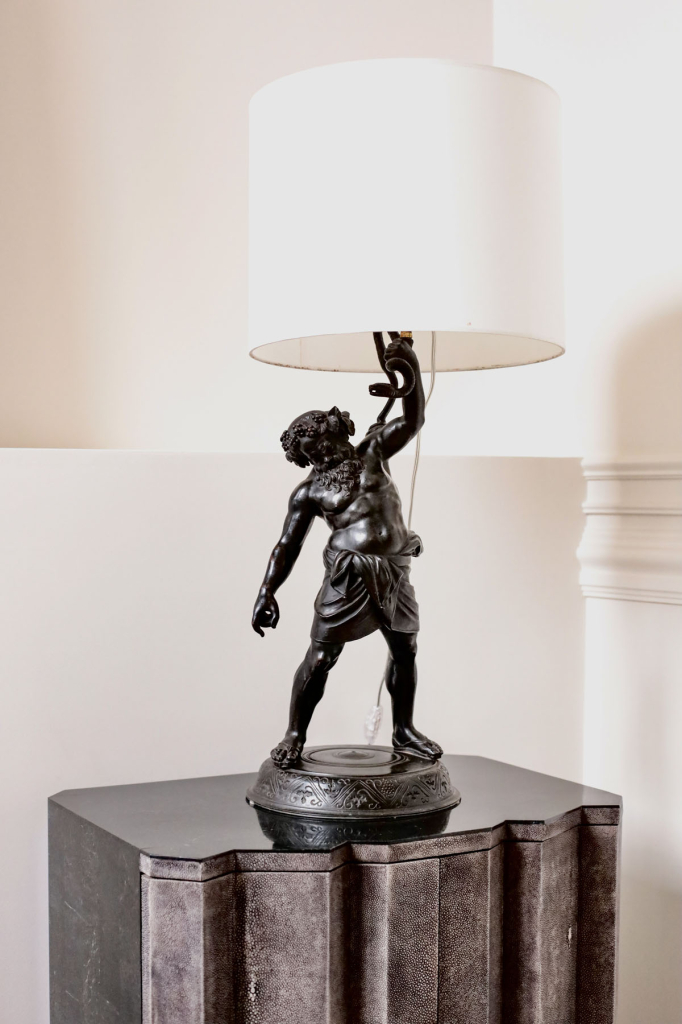 Антикварная скульптура (лампа) "Силен", Италия, конец XIX века (h 75см)