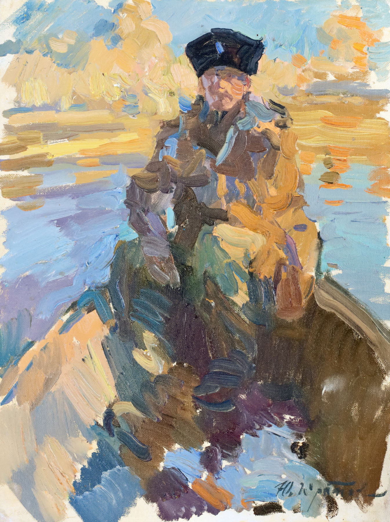 Этюд «Рыбак в лодке», художник Юрий Кротов, 2012 год.