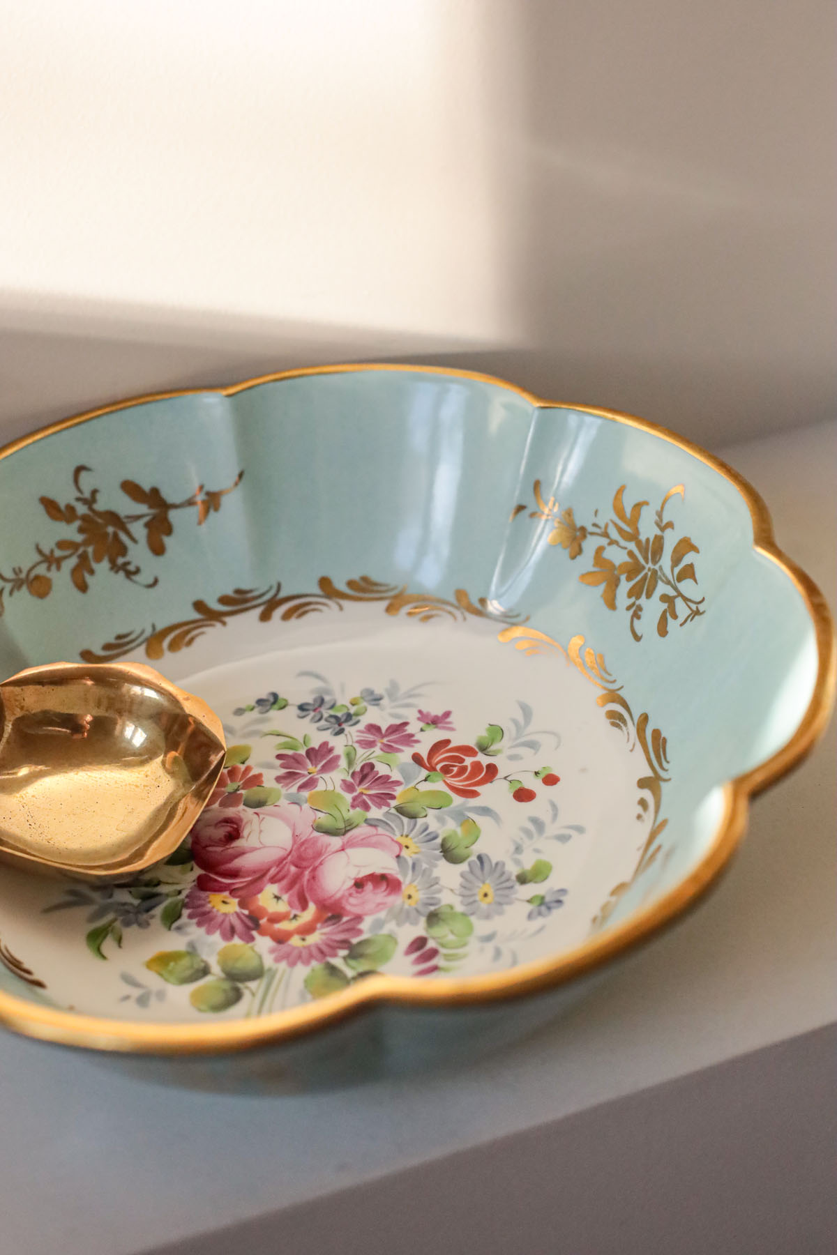 Чаша для пунша с половником, фарфор, ручная роспись, латунь, Франция, рубеж XIX-XX века