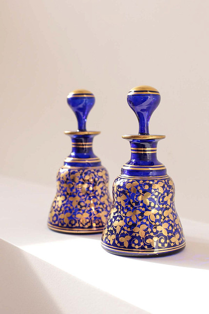 Графины парные, кобальтовое стекло, золочение, XIX век