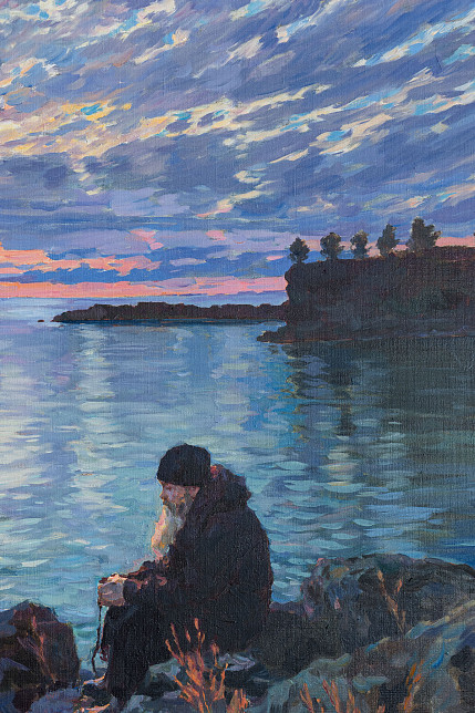 Картина «Монах и небо. Закат в Никоновской бухте», художник Юрий Кротов, 2014 год
