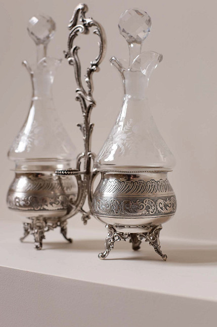 Круэт для уксуса и масла, хрусталь, серебрение, Франция, начало XX века