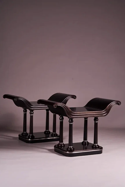 Табуреты парные, в стиле ампир, бук, орех, латунь, серебрение, производство "Частная Резиденция"