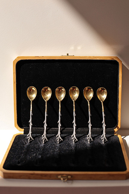 Подарочный набор чайных ложек, серебро, золочение, Россия
