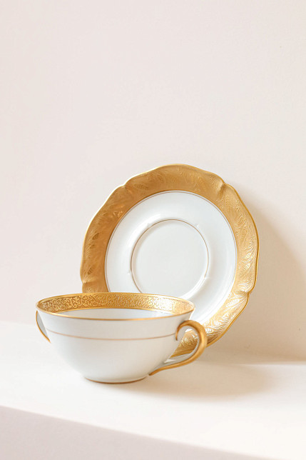 Бульоница, лиможский фарфор, золочение, Франция, 1950-гг.