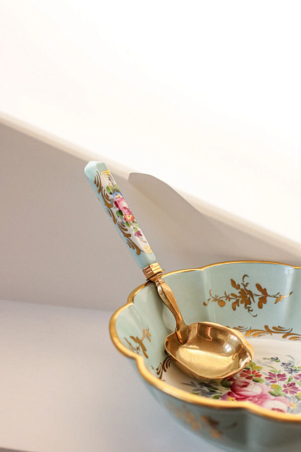 Чаша для пунша с половником, фарфор, ручная роспись, латунь, Франция, рубеж XIX-XX века