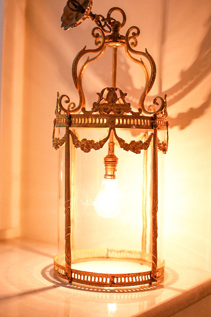 Антикварный фонарь, стекло, латунь, Франция начало XX века