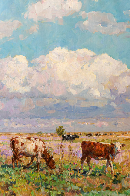 Картина «Деревенское стадо», художник Юрий Кротов, 2023 год.
