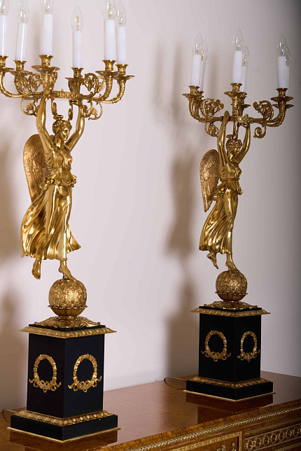 Парные канделябры "Ника", ампир, латунь, производство "Частная Резиденция"