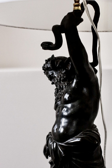 Антикварная скульптура (лампа) "Силен", Италия, конец XIX века (h 75см)