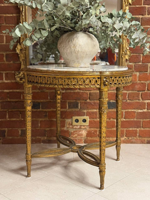 Стол-геридон антикварный "Акант", позолоченное дерево, мрамор, классицизм, Франция, ок. 1850-1870 г.г.