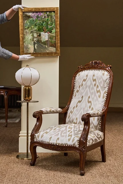 Кресло антикварное, ткань Dedar, пружины, Франция, рубеж XIX-XX вв.