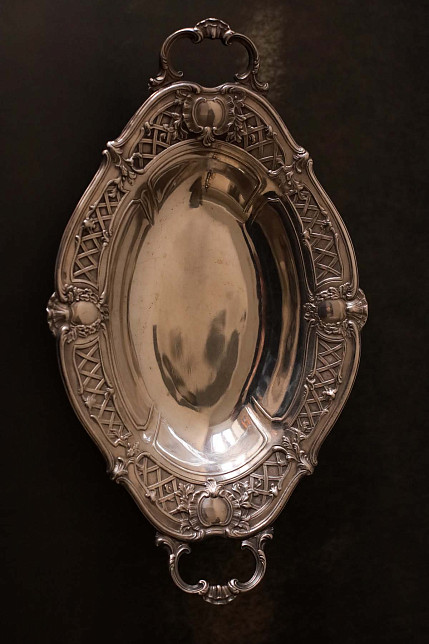 Блюдо (сухарница), серебрение, Англия, XIX век