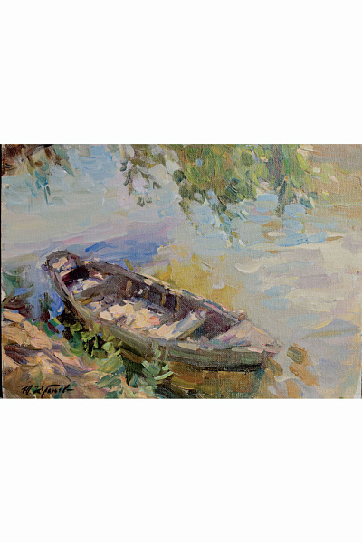 Этюд «Лодка у воды», художник Юрий Кротов, 1995 год.