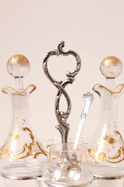 Круэт для уксуса, масла и специй, Victor Saglier, хрусталь, золочение, серебрение, Франция, конец XIX века